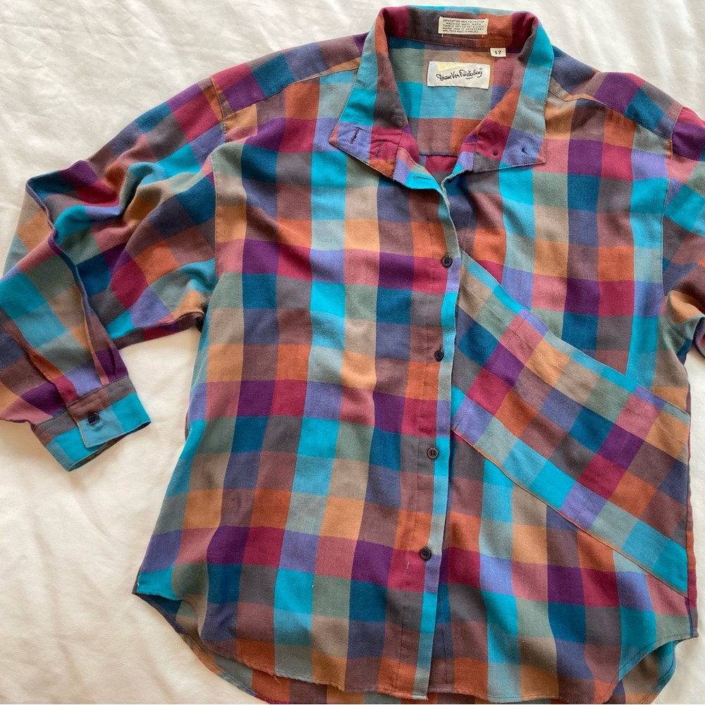 Vintage Diane Von Furstenberg Boxy Plaid Asymmetrical Button Up Shirt